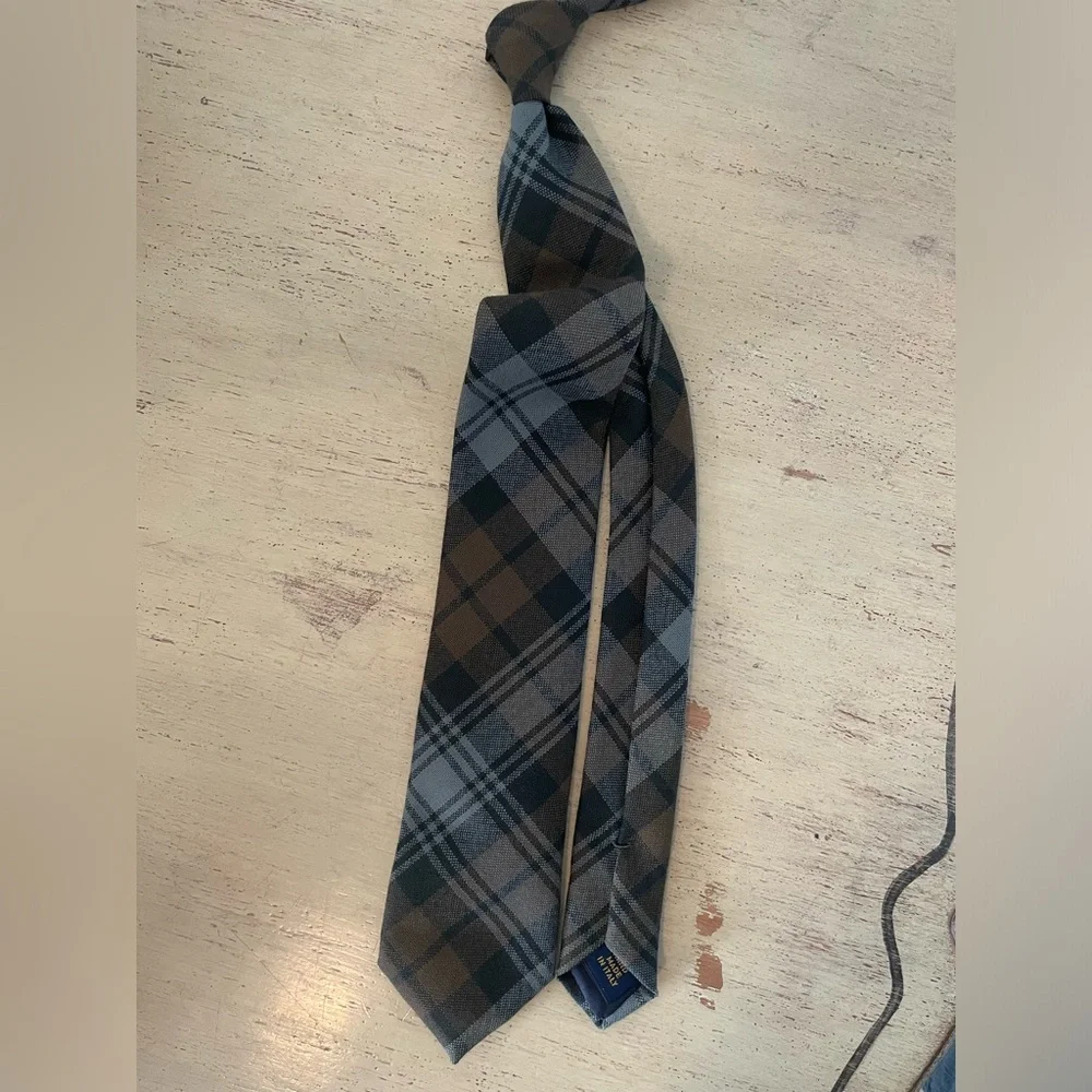 Polo Ralph‎ Lauren Hand Made in Italy Wool Check Tie in Brown (Multi) $125